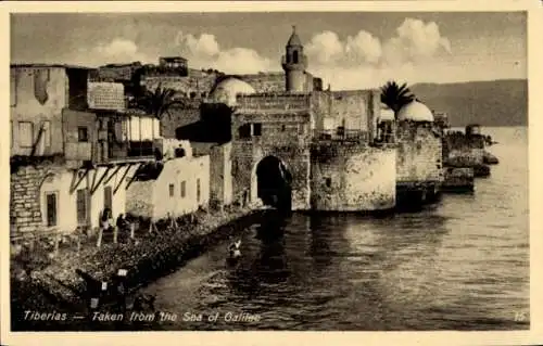 Ak Tiberias Israel, Stadtansicht  See von Galiläa,  Architektur