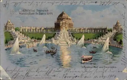 Litho Saint Louis Missouri USA, Weltausstellung 1904, Festhalle, Kaskaden
