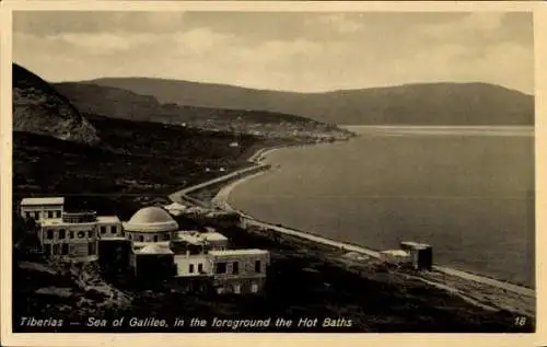 Ak Tiberias Israel,  See von Galiläa, heiße Bäder, Landschaft