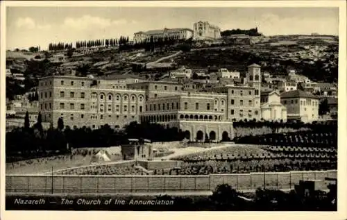 Ak Nazaret Nazareth Israel, Feld, Kirche der Verkündigung, Berglandschaft