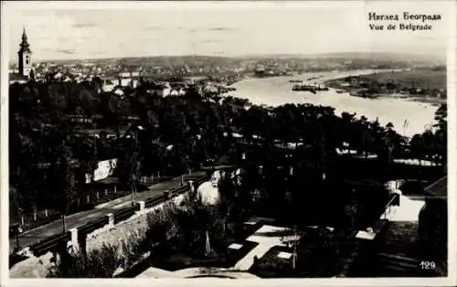Ak Beograd Belgrad Serbien, Aussicht auf  Fluss, Stadtansicht, Kirchturm