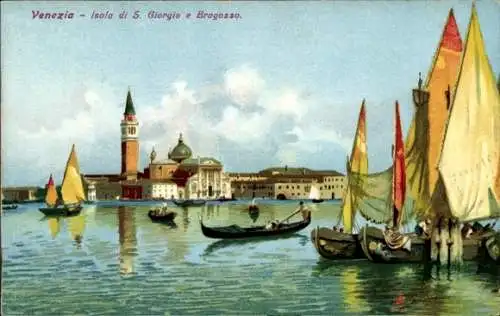 Ak Venezia Venedig Veneto,  Isola di S. Giorgio, Boote, große Gebäude, Wasser, sonniger Himmel