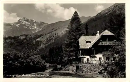 Ak Mallnitz in Kärnten, Berglandschaft, Gasthaus Gutenbrunn, Berge, Natur, Schwarz-Weiß