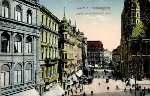 Ak Wien 1 Innere Stadt, Vorderseite mit Stadtszene, Stefansplatz, Rotenturmstraße,  Architektur
