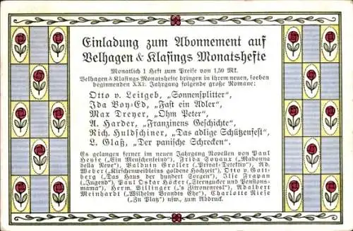 Ak Einladung zum Abonnement auf Velhagen & Klasings Monatshefte, Otto v. Leitgeb, Sonnensplitter
