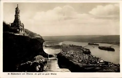 Ak Rüdesheim am Rhein in Hessen, Niederwalddenkmal, Wein, Römer