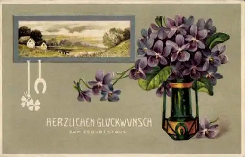 Ak Glückwunsch Geburtstag, Flieder, Klee