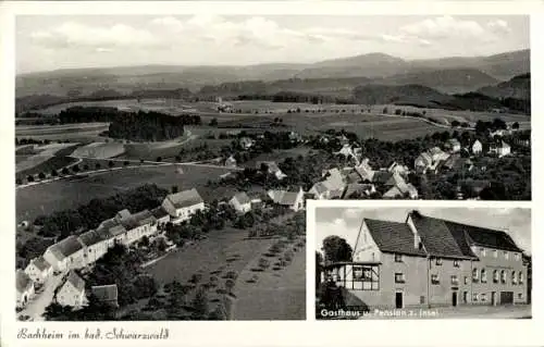 Ak Bachheim Löffingen im Schwarzwald, Fliegeraufnahme, Gasthaus u. Pension z. Insel