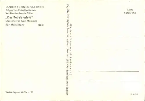 Ak Opernsänger Karl Heinz Hertel, Portrait, Der Bettelstudent, Autogramm