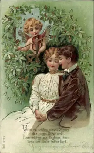 Ak Liebespaar, Amor, Gedicht