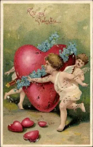 Ak Valentinstag, Herz, Amor