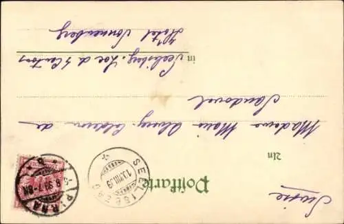 Litho Liebespaar, Begrüßung, Mann in Uniform, Säbel