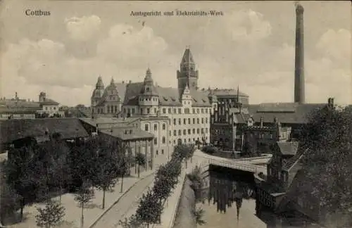 Ak Cottbus in der Niederlausitz, Amtsgericht und Elektrizitäts-Werk