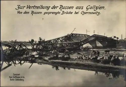 Ak Czernowitz Tschernowitz Cernăuți Ukraine, Von Russen gesprengte Brücke, I WK