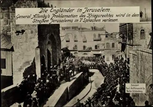 Riesen Ak Jerusalem Israel, Engländer, General Allenby's Proklamation des Kriegsrechtes