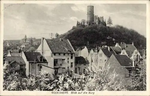 Ak Bad Godesberg Bonn am Rhein, Blick auf die Burg, Häuser im Vordergrund, ländliche Landschaft