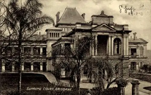 Ak Brisbane Australien, Supreme Court,  historische Architektur, Pflanzen im Vordergrund