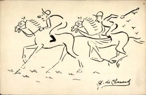 Künstler Ak Zwei Männer zu Pferden, Jockeys