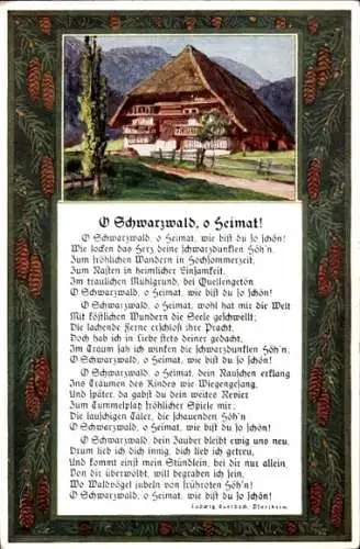Passepartout Ak Schwarzwald, Gedicht O Schwarzwald, o Heimat