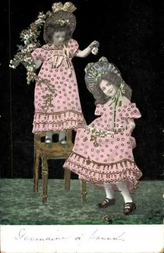 Ak Zwei Mädchen, Porträt, Blumen