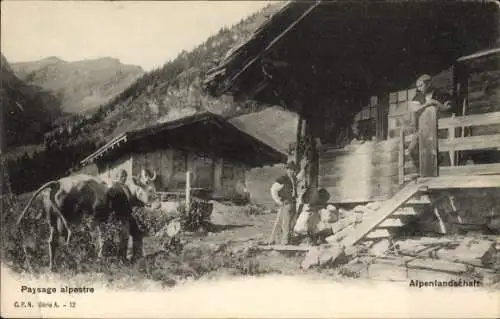 Ak Alpenlandschaft, Schweizer Tracht