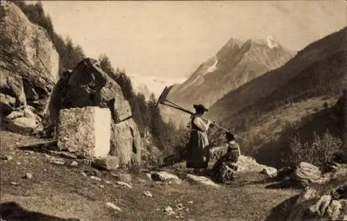 Ak Alpenlandschaft, Schweizer Tracht