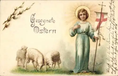 Litho Glückwunsch Ostern, Lämmer