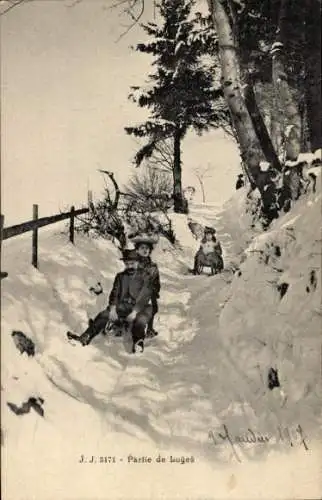 Ak Menschen fahren Schlitten, Schlittenfahrt, Wintersport