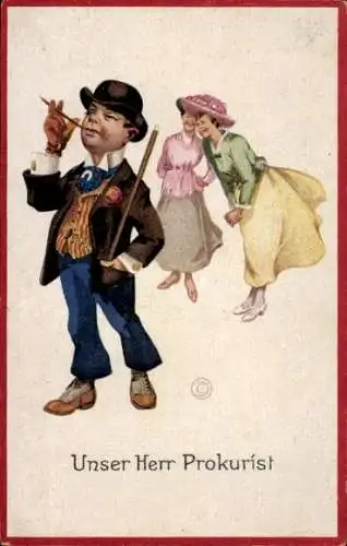 Ak Unser Herr Prokurist, Rauchender Mann, Zwei Frauen