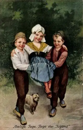 Künstler Ak Susemihl, H., Drei Kinder, Hund, Selige Tage, Tage der Jugend