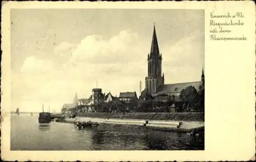 Ak Emmerich am Niederrhein, Alter Hafen, Aldegundiskirche, Rheinpromenade, Schiffe