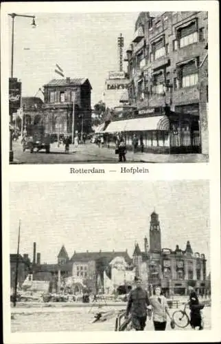 Ak Rotterdam Südholland Niederlande, Hofplein, Zerstörungen am Ort