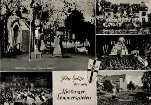 Ak Koblenz am Rhein, Schauspiel im Blumenhof, Serenade, Operette auf dem Rhein
