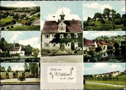 Ak Widdern an der Jagst, Fünf Ansichten von  Rathaus, Kirche, Denkmal, Grüße aus Widdern