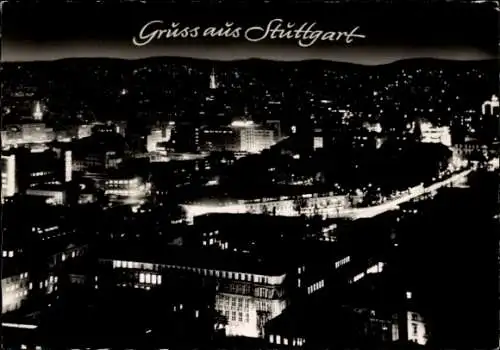 Ak Stuttgart am Neckar, Panorama bei Nacht