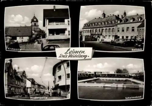 Ak Leimen in der Pfalz, Kirchpartie, Rathaus, Straßenpartie, Schwimmbad