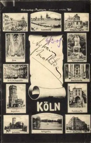 Ak Köln am Rhein, Mikroskop-, Total-Ansicht, Dom, Volksgarten, Jesuiten-kirche