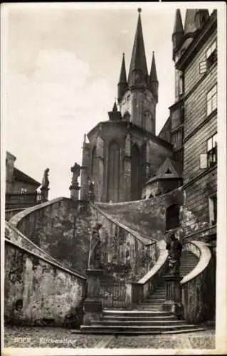 Ak Cheb Eger Region Karlsbad, Kirche, Treppenaufgang