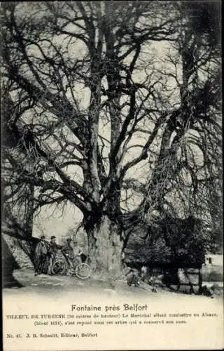 Ak Belfort Beffert Beffort Territoire de Belfort, Fontaine, Tilleul de Turenne, Baum, im Winter 1