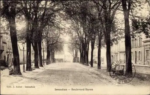 Ak Issoudun Indre, Boulevard Baron, Bäume, ruhige Straße, vintage Stil, 