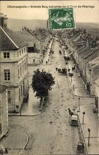 Ak Champagnole Jura, Stadtansicht, Grande Rue, Tour de l'Horloge, Straßenperspektive,  Atmosphäre