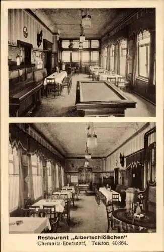 Ak Ebersdorf Chemnitz in Sachsen, Restaurant Albertschlösschen, Frankenbergerstraße 268, Billard