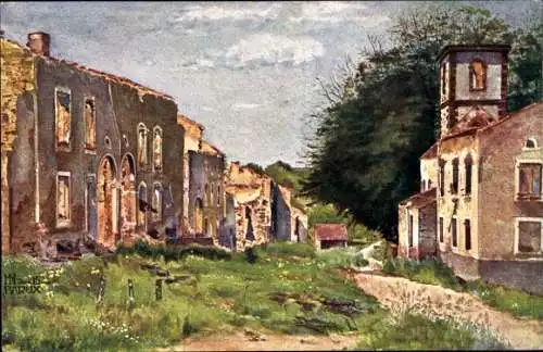 Ak Parux Meurthe et Moselle, Gemälde von Ruinen, Landstraße, grüne Wiesen, Wolkenhimmel,  Archite
