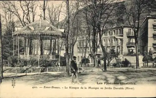 Ak Aas Eaux-Bonnes Hautes-Pyrénées, Kiosque de la Musique, Jardin Darralde, Winter, Gebäudearchit