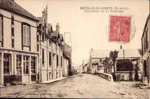 Ak Béville le Comte Eure et Loir, Carrefour de la Fontaine