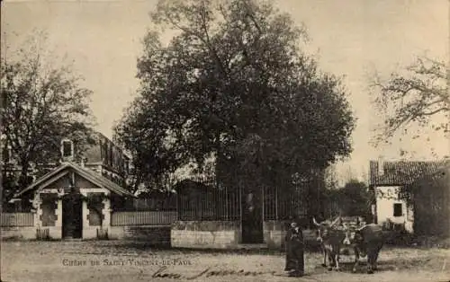 Ak Pont Saint Vincent Meurthe et Moselle, Eingang, Baum, Kühe, Menschen,  