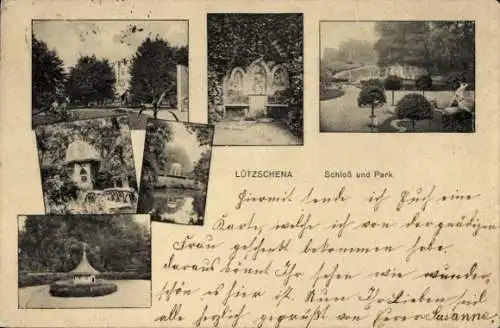 Ak Lützschena Stahmeln Leipzig in Sachsen, Schloß und Park, Gartenanlagen, Foto-Collage