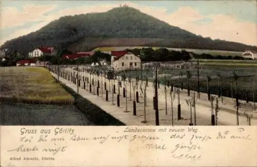 Ak Görlitz in der Lausitz, Gruss aus  Landeskrone, neuer Weg, Gartenanlagen, Alfred Albrecht