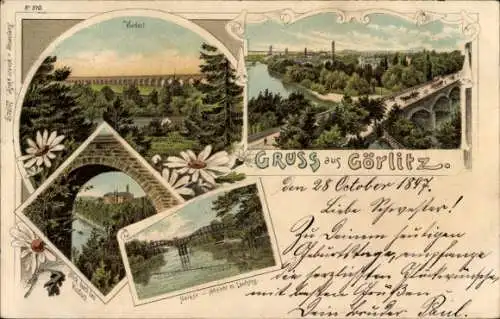 Ak Görlitz in der Lausitz,  aus  Flusslandschaft, Brücken, Natur, Grüße
