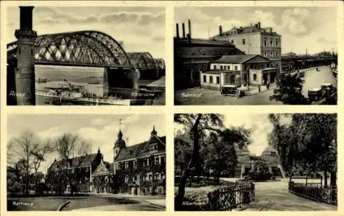 Ak Riesa an der Elbe Sachsen, Elbbrücke, Bahnhof, Rathaus, Albertpark